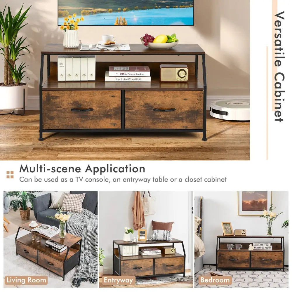 Multifunctional Dresser Organizer with 2 Storage Drawer and Open Shelves-Rustic Brown - Rustic Brown - Entertainment