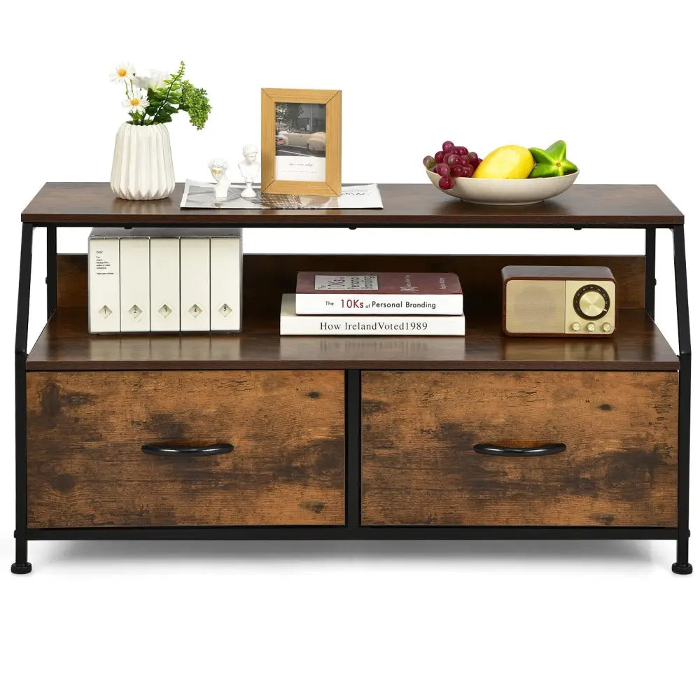 Multifunctional Dresser Organizer with 2 Storage Drawer and Open Shelves-Rustic Brown - Rustic Brown - Entertainment