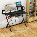 Multifunctional E-Sport Gaming Desk with Headset Hook and Cup Holder - Black - Gaming Desks