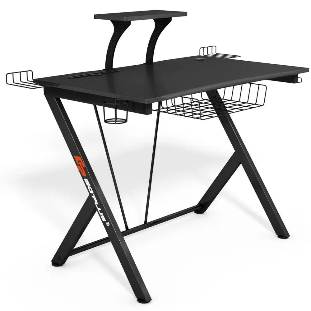 Multifunctional E-Sport Gaming Desk with Headset Hook and Cup Holder - Black - Gaming Desks