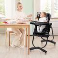 Multifunctional Folding Baby High Chair with Rolling Wheels and Adjustable Height-Black - Black - High Chairs