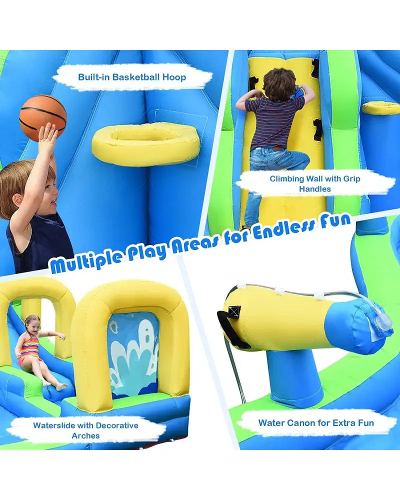 Multifunctional Inflatable Water Bounce with 735W Blower - Blue - Inflatable Water Slides