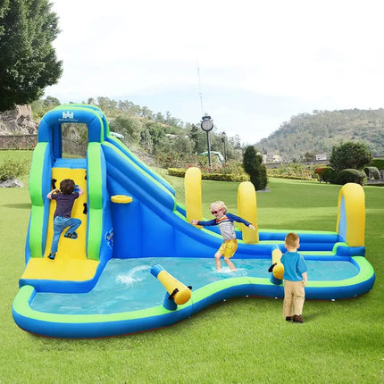 Multifunctional Inflatable Water Bounce with 735W Blower - Blue - Inflatable Water Slides