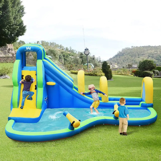 Multifunctional Inflatable Water Bounce with 735W Blower - Blue - Inflatable Water Slides
