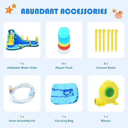 Multifunctional Inflatable Water Bounce with 735W Blower - Blue - Inflatable Water Slides