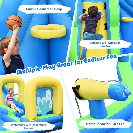 Multifunctional Inflatable Water Bounce with 735W Blower - Blue - Inflatable Water Slides