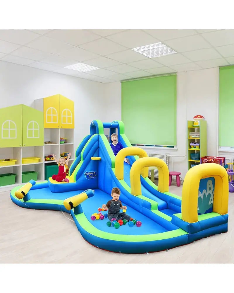 Multifunctional Inflatable Water Bounce with 735W Blower - Blue - Inflatable Water Slides