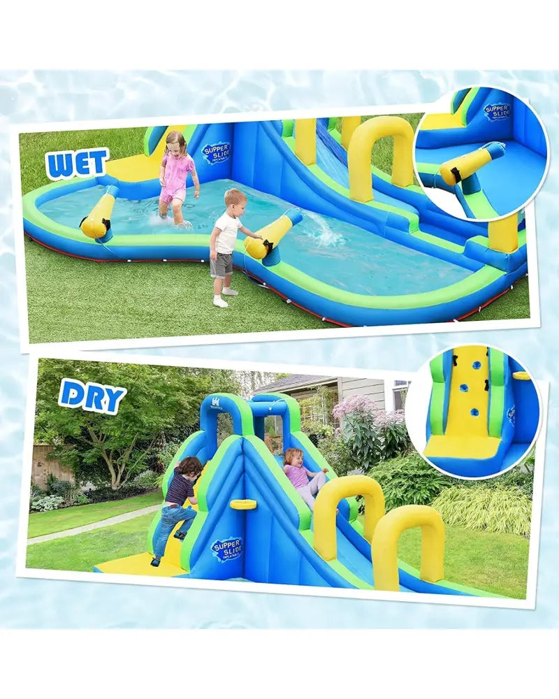 Multifunctional Inflatable Water Bounce with 735W Blower - Blue - Inflatable Water Slides