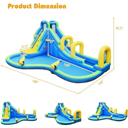 Multifunctional Inflatable Water Bounce with 735W Blower - Blue - Inflatable Water Slides