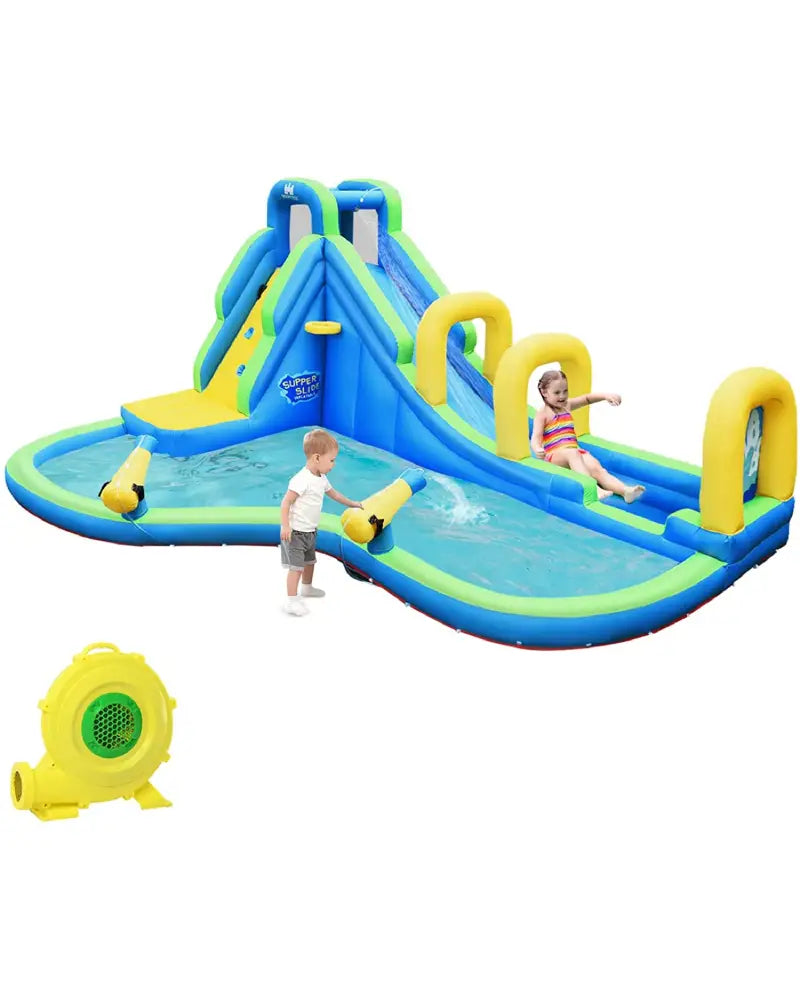 Multifunctional Inflatable Water Bounce with 735W Blower - Blue - Inflatable Water Slides