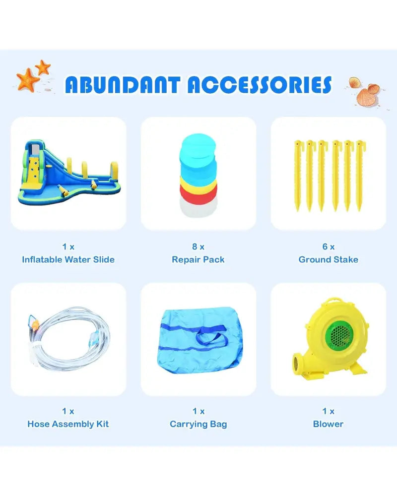 Multifunctional Inflatable Water Bounce with 735W Blower - Blue - Inflatable Water Slides