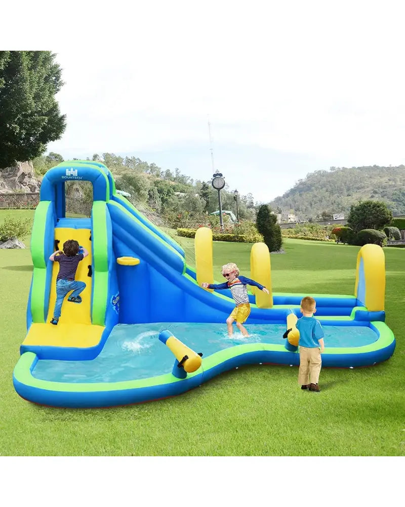 Multifunctional Inflatable Water Bounce with 735W Blower - Blue - Inflatable Water Slides