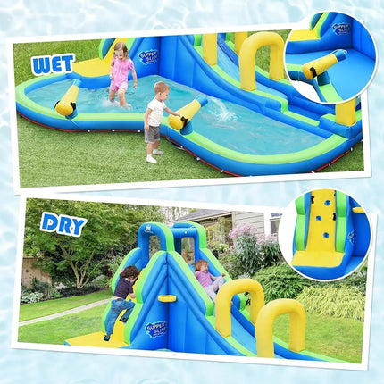 Multifunctional Inflatable Water Bounce with 735W Blower - Blue - Inflatable Water Slides