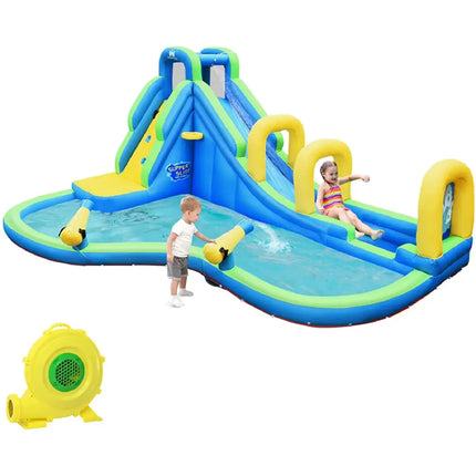 Multifunctional Inflatable Water Bounce with 735W Blower - Blue - Inflatable Water Slides