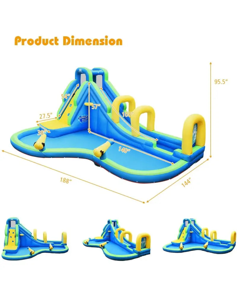 Multifunctional Inflatable Water Bounce with 735W Blower - Blue - Inflatable Water Slides