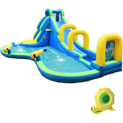 Multifunctional Inflatable Water Bounce with 735W Blower - Blue - Inflatable Water Slides