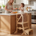 Multifunctional Kids Kitchen Step Stool with Removable Safety Bar and Fixing Buckles - Toddler & Kids Furniture