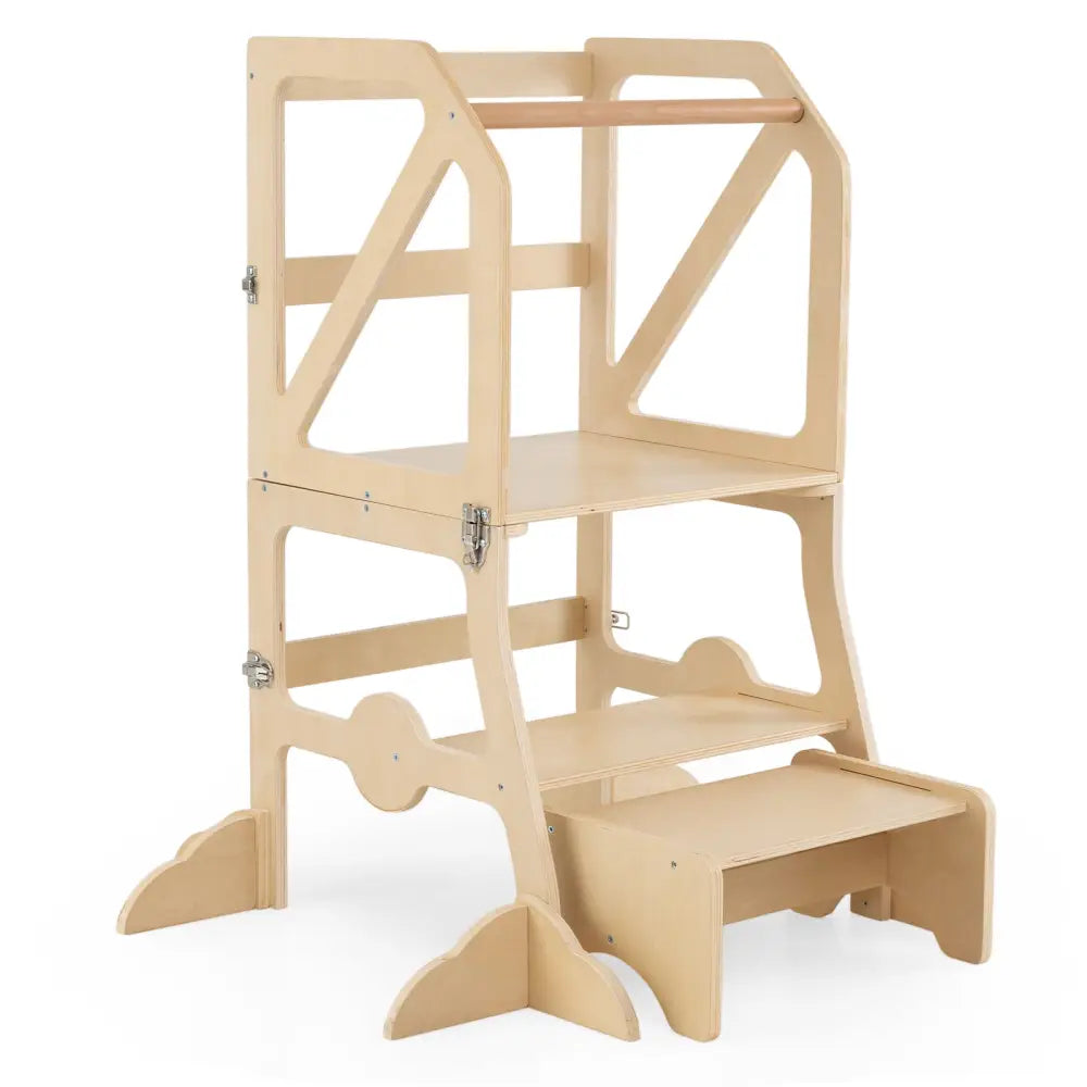 Multifunctional Kids Kitchen Step Stool with Removable Safety Bar and Fixing Buckles - Toddler & Kids Furniture