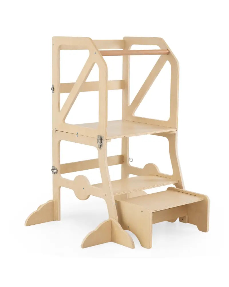 Multifunctional Kids Kitchen Step Stool with Removable Safety Bar and Fixing Buckles - Toddler & Kids Furniture