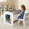 Multifunctional Kids Table and 2 Chairs Set with Chalkboard-Gray - Gray - Kids Table & Chair Sets