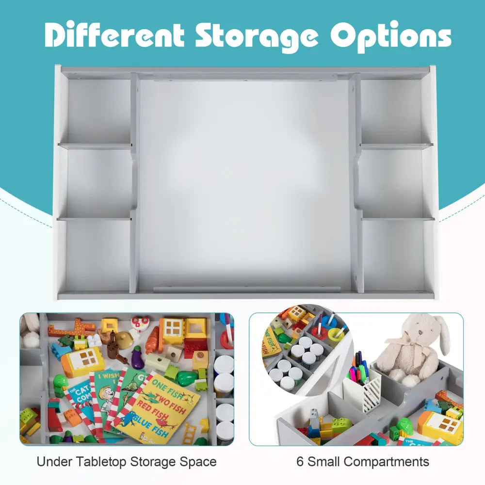 Multifunctional Kids Table and 2 Chairs Set with Chalkboard-Gray - Gray - Kids Table & Chair Sets