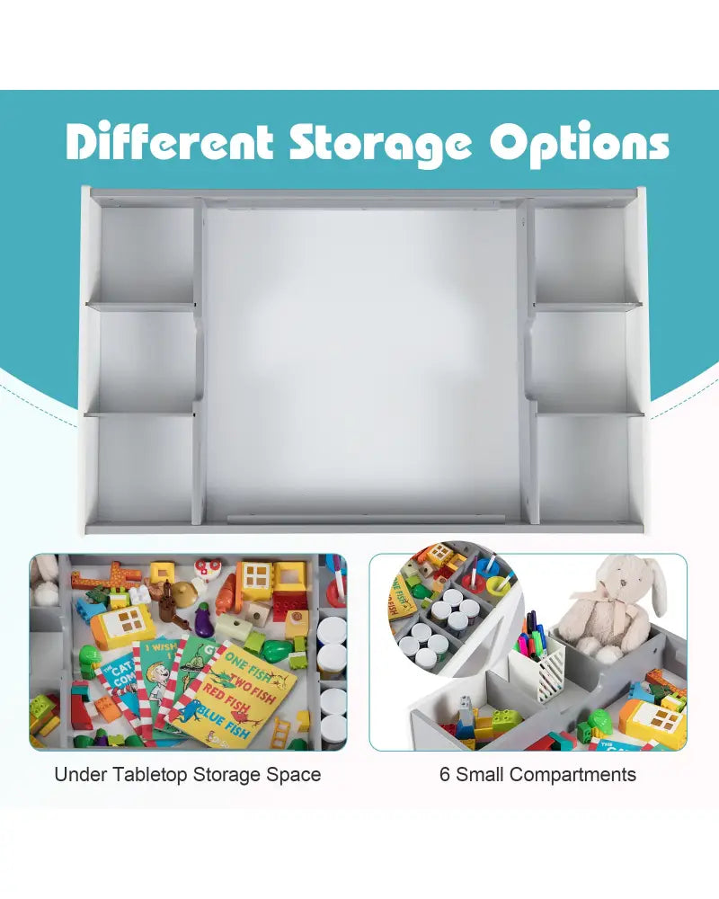Multifunctional Kids Table and 2 Chairs Set with Chalkboard-Gray - Gray - Kids Table & Chair Sets
