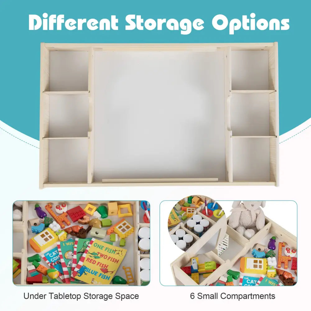 Multifunctional Kids Table and 2 Chairs Set with Chalkboard-Natural - Natural - Kids Table & Chair Sets