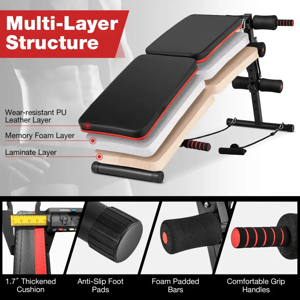 Multifunctional Sit up Bench 4 Position Adjustable Metal Workout Bench - Black - Benches Racks & Bars