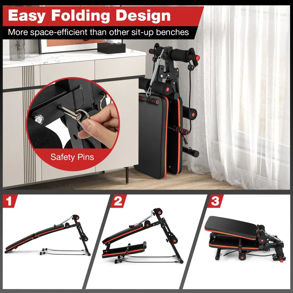 Multifunctional Sit up Bench 4 Position Adjustable Metal Workout Bench - Black - Benches Racks & Bars