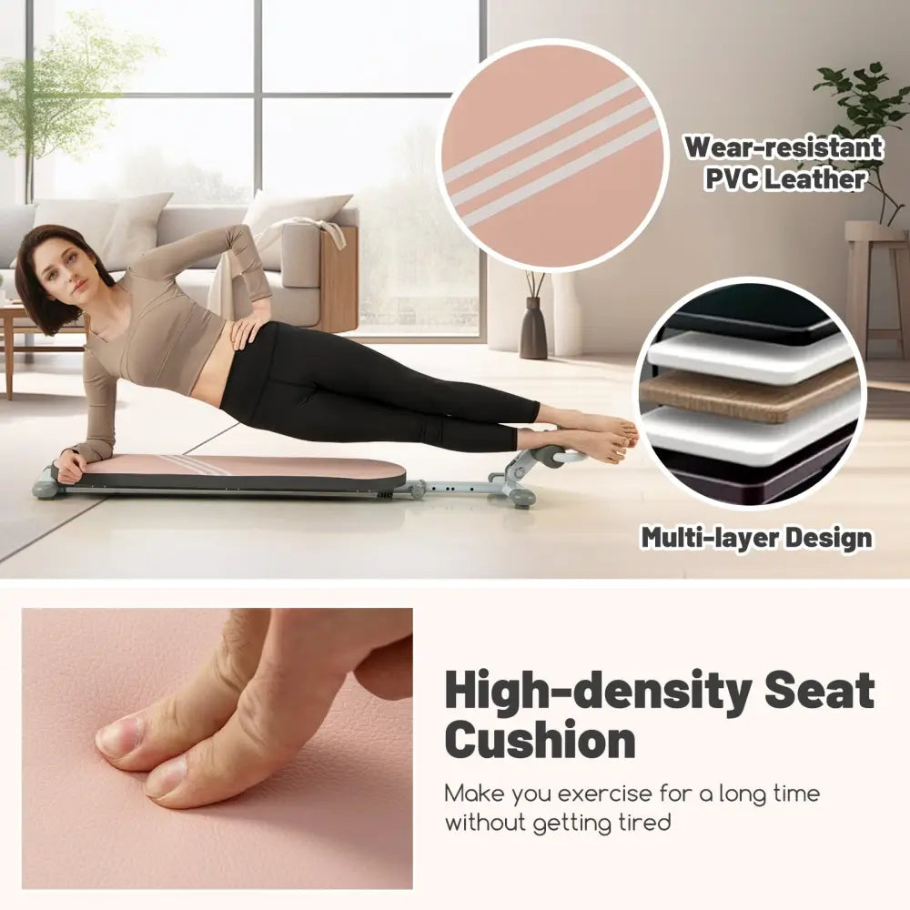 Multifunctional Sit Up Bench Workout Bench with 3 Gear Adjustable Angles and Adjustable Length-Pink - Pink - Benches