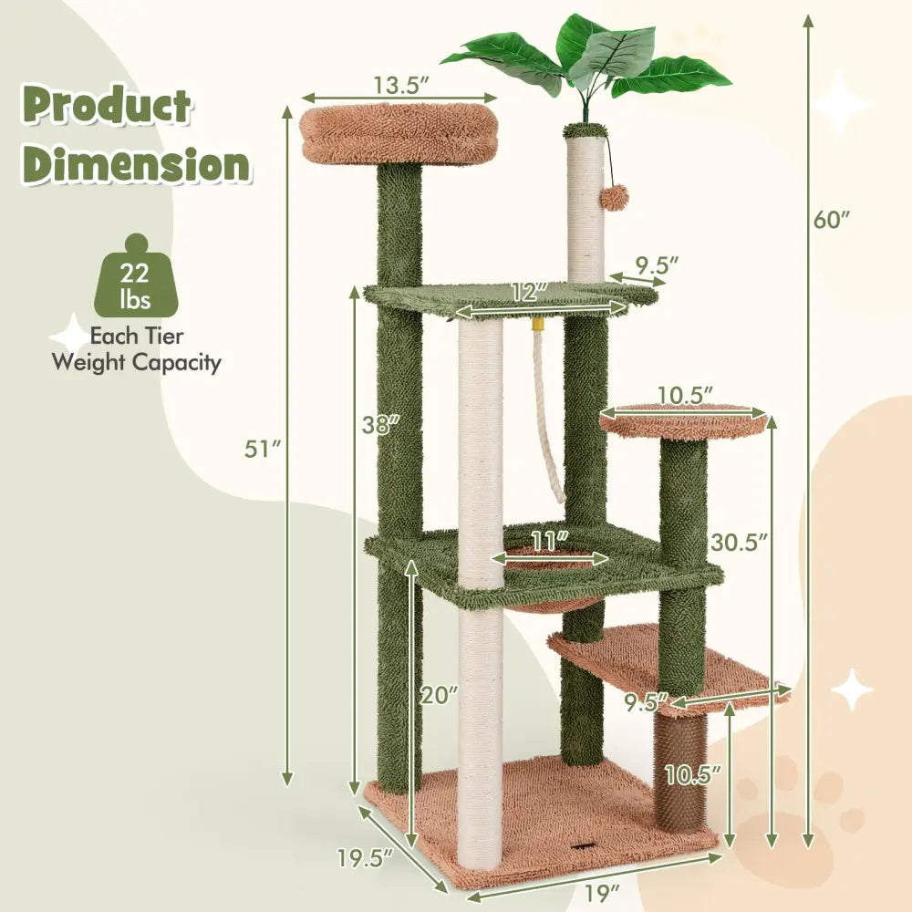 Multilevel Cat Tree with Scratching Posts and Rope Plush Perch Toy Bed-Green - Green - Cat Trees Condos & Scratchers