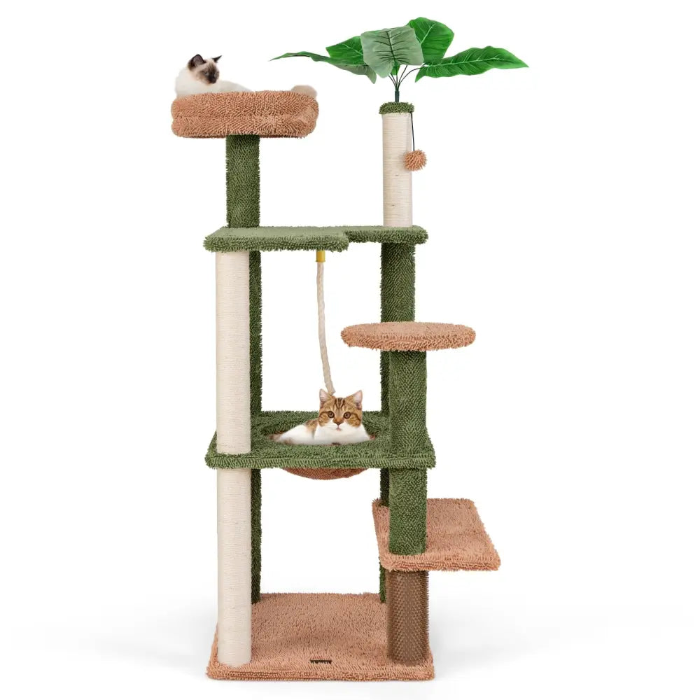 Multilevel Cat Tree with Scratching Posts and Rope Plush Perch Toy Bed-Green - Green - Cat Trees Condos & Scratchers