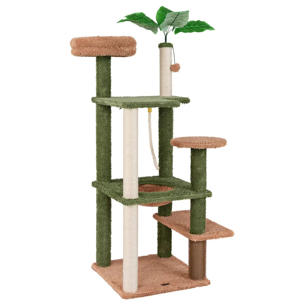 Multilevel Cat Tree with Scratching Posts and Rope Plush Perch Toy Bed-Green - Green - Cat Trees Condos & Scratchers