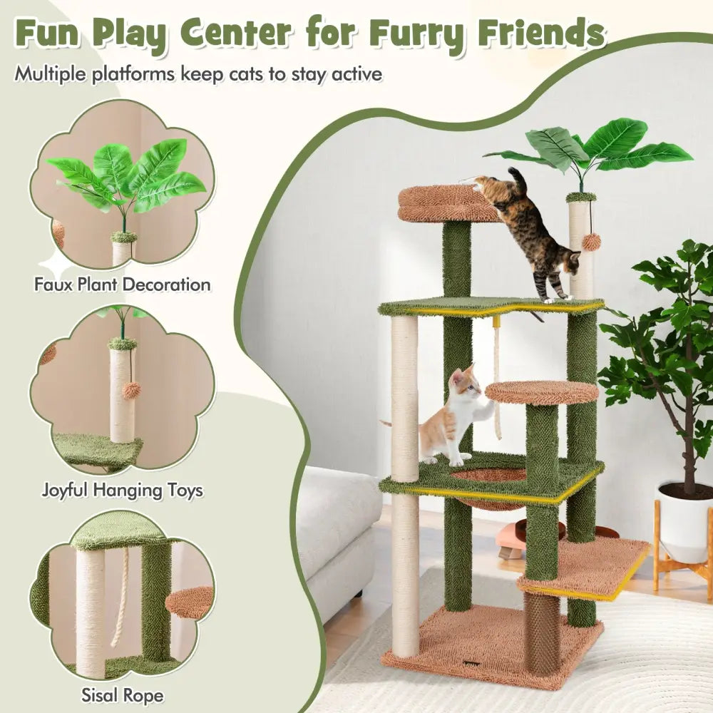 Multilevel Cat Tree with Scratching Posts and Rope Plush Perch Toy Bed-Green - Green - Cat Trees Condos & Scratchers