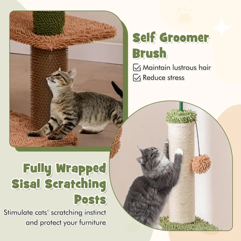 Multilevel Cat Tree with Scratching Posts and Rope Plush Perch Toy Bed-Green - Green - Cat Trees Condos & Scratchers