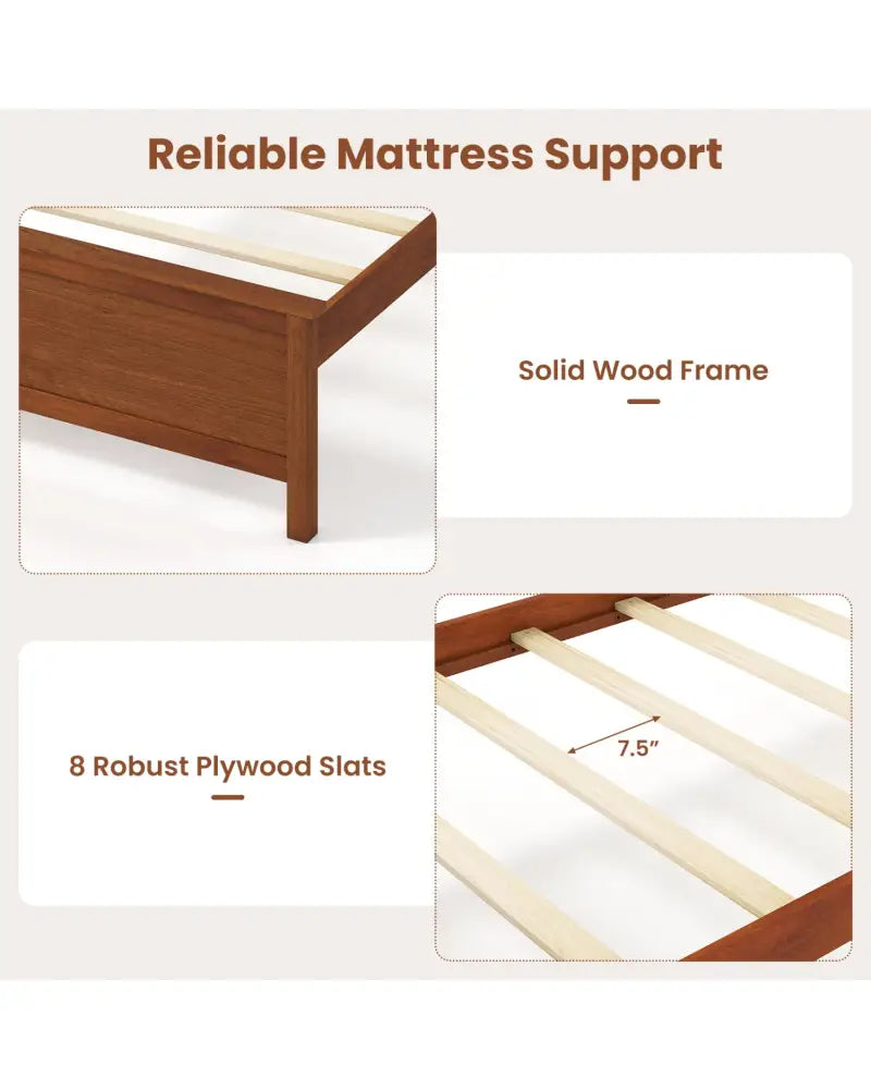 Multiple Size Solid Wood Platform Bed Frame with Headboard in Walnut-Twin Size - Beds & Bed Frames