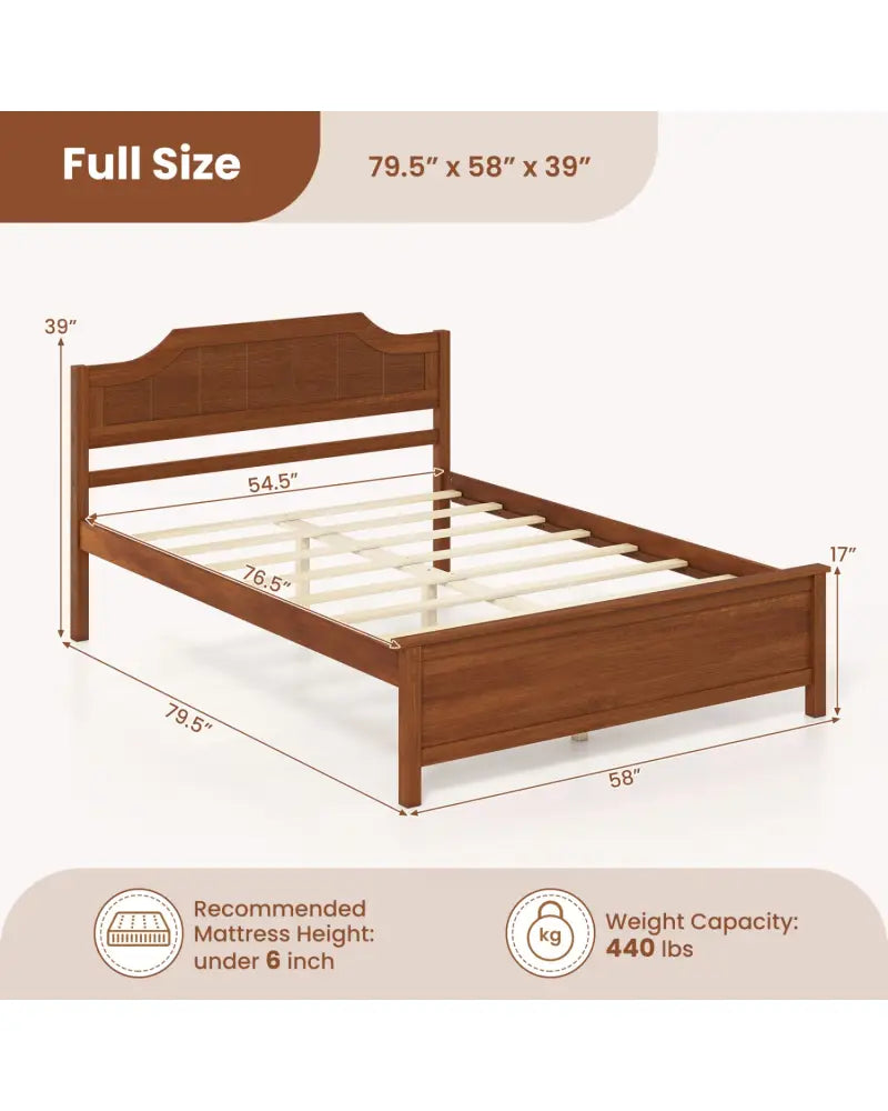 Multiple Size Solid Wood Platform Bed Frame with Headboard in Walnut-Full Size - Beds & Bed Frames