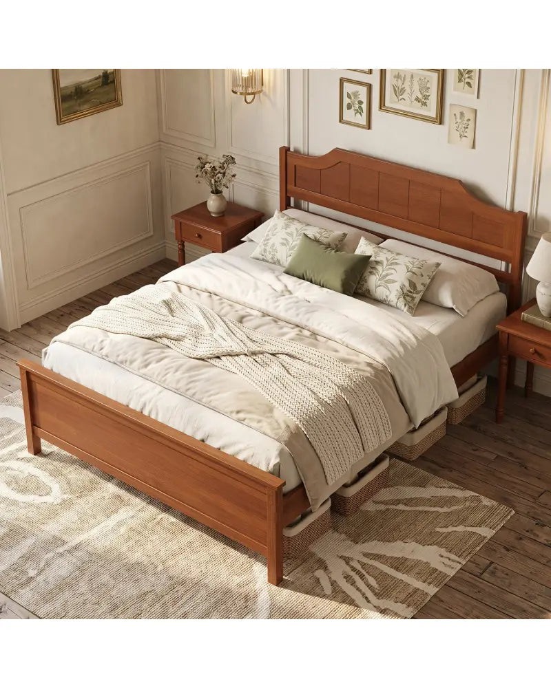 Multiple Size Solid Wood Platform Bed Frame with Headboard in Walnut-Full Size - Beds & Bed Frames