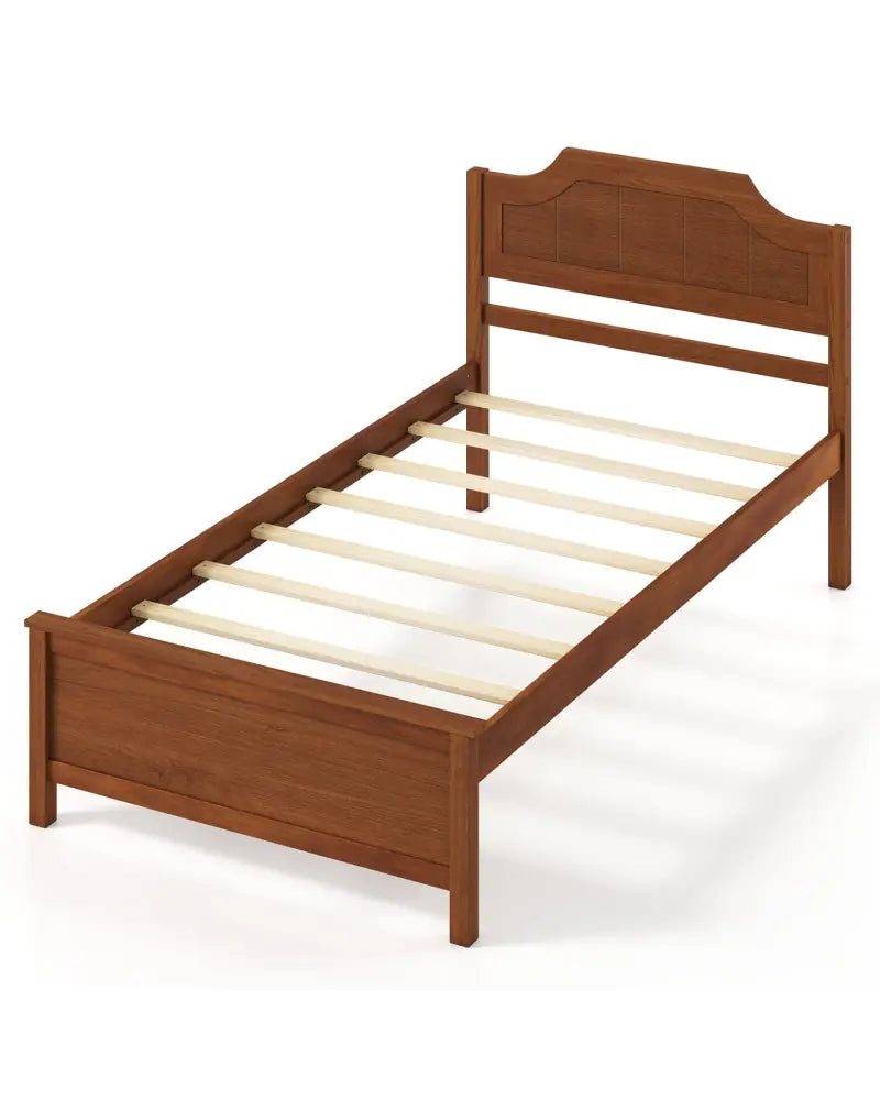 Multiple Size Solid Wood Platform Bed Frame with Headboard in Walnut-Twin Size - Beds & Bed Frames
