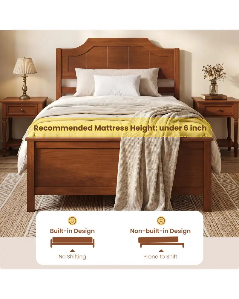 Multiple Size Solid Wood Platform Bed Frame with Headboard in Walnut-Twin Size - Beds & Bed Frames