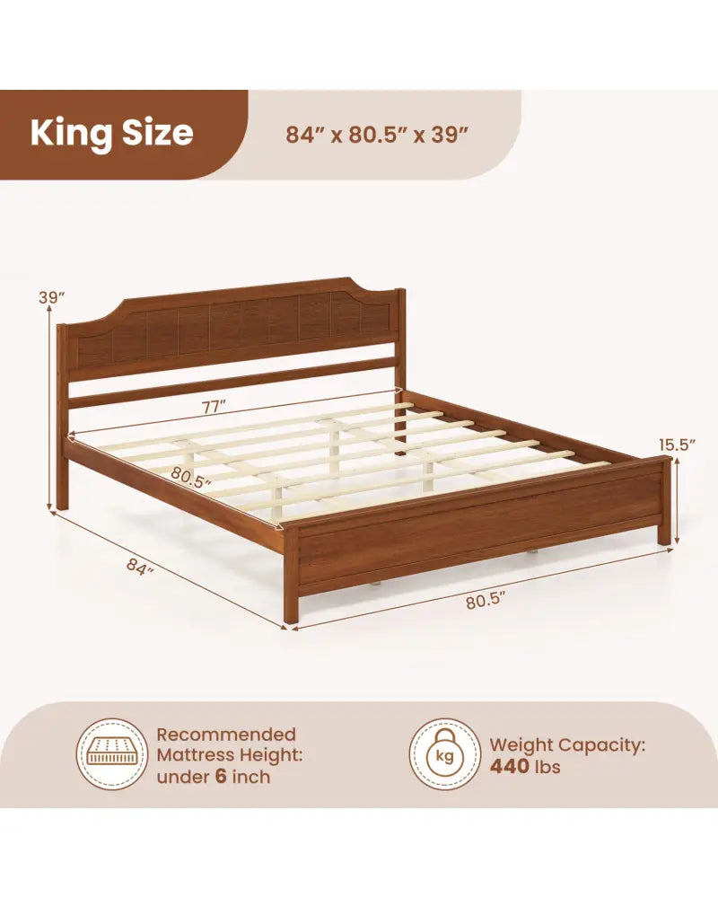 Multiple Size Solid Wood Platform Bed Frame with Headboard in Walnut-King Size - Beds & Bed Frames