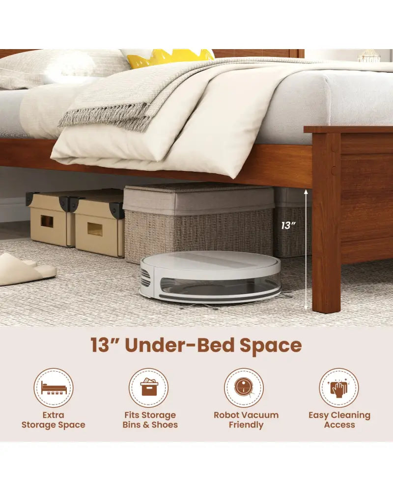 Multiple Size Solid Wood Platform Bed Frame with Headboard in Walnut-Twin Size - Beds & Bed Frames