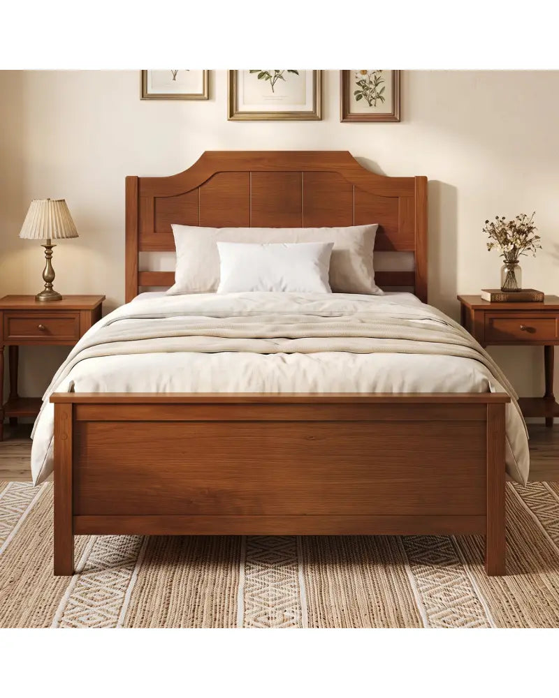 Multiple Size Solid Wood Platform Bed Frame with Headboard in Walnut-Twin Size - Beds & Bed Frames