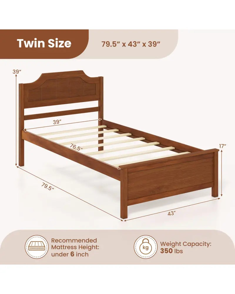 Multiple Size Solid Wood Platform Bed Frame with Headboard in Walnut-Twin Size - Beds & Bed Frames