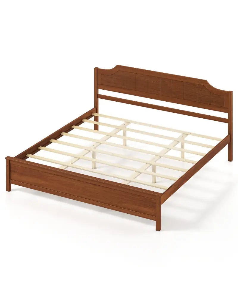 Multiple Size Solid Wood Platform Bed Frame with Headboard in Walnut-King Size - Beds & Bed Frames