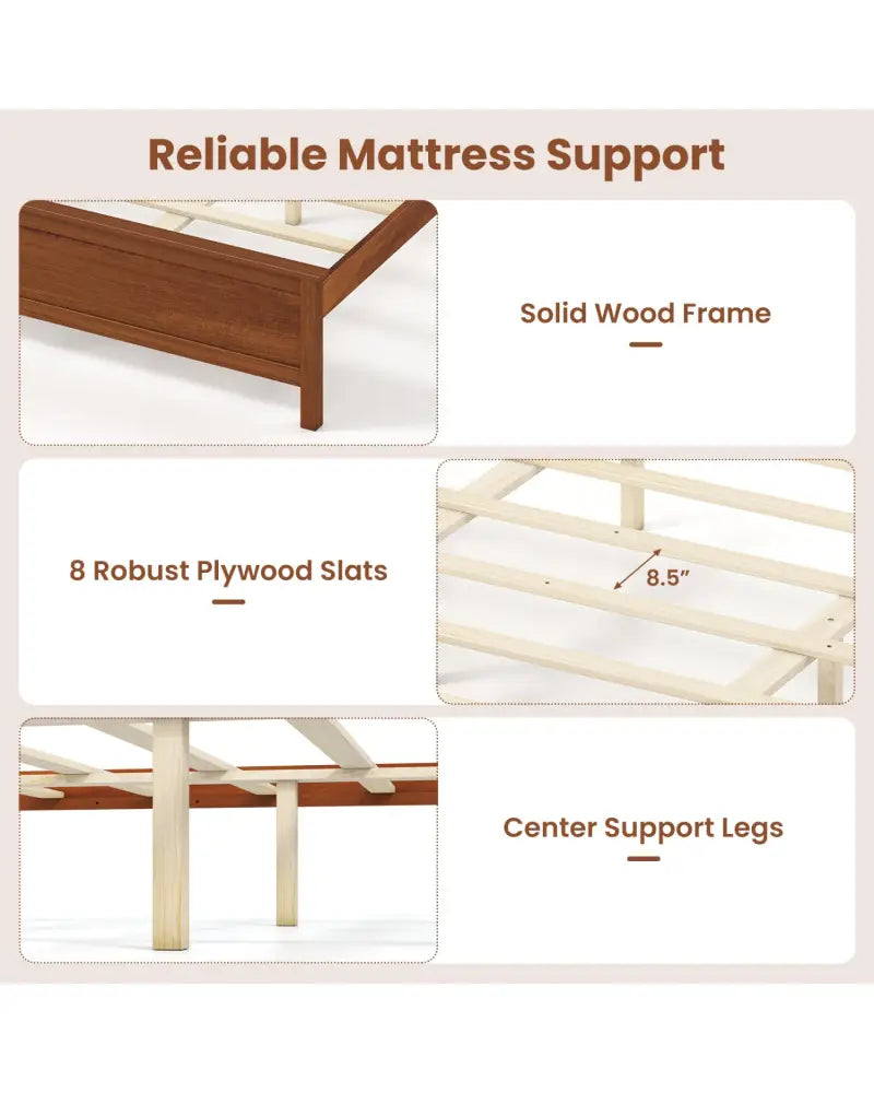 Multiple Size Solid Wood Platform Bed Frame with Headboard in Walnut-King Size - Beds & Bed Frames