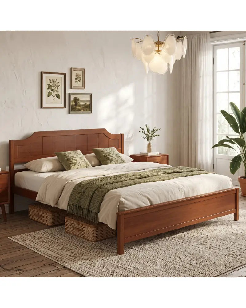 Multiple Size Solid Wood Platform Bed Frame with Headboard in Walnut-King Size - Beds & Bed Frames