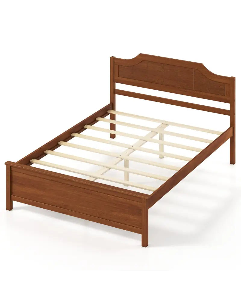 Multiple Size Solid Wood Platform Bed Frame with Headboard in Walnut-Full Size - Beds & Bed Frames
