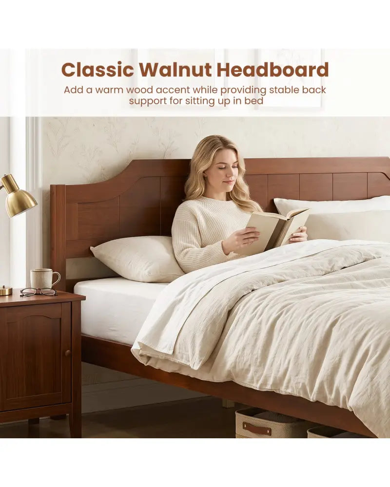 Multiple Size Solid Wood Platform Bed Frame with Headboard in Walnut-King Size - Beds & Bed Frames