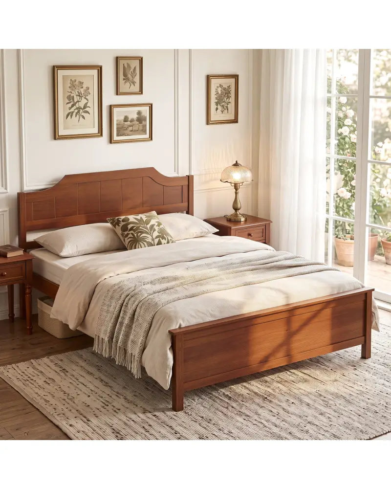 Multiple Size Solid Wood Platform Bed Frame with Headboard in Walnut-Full Size - Beds & Bed Frames